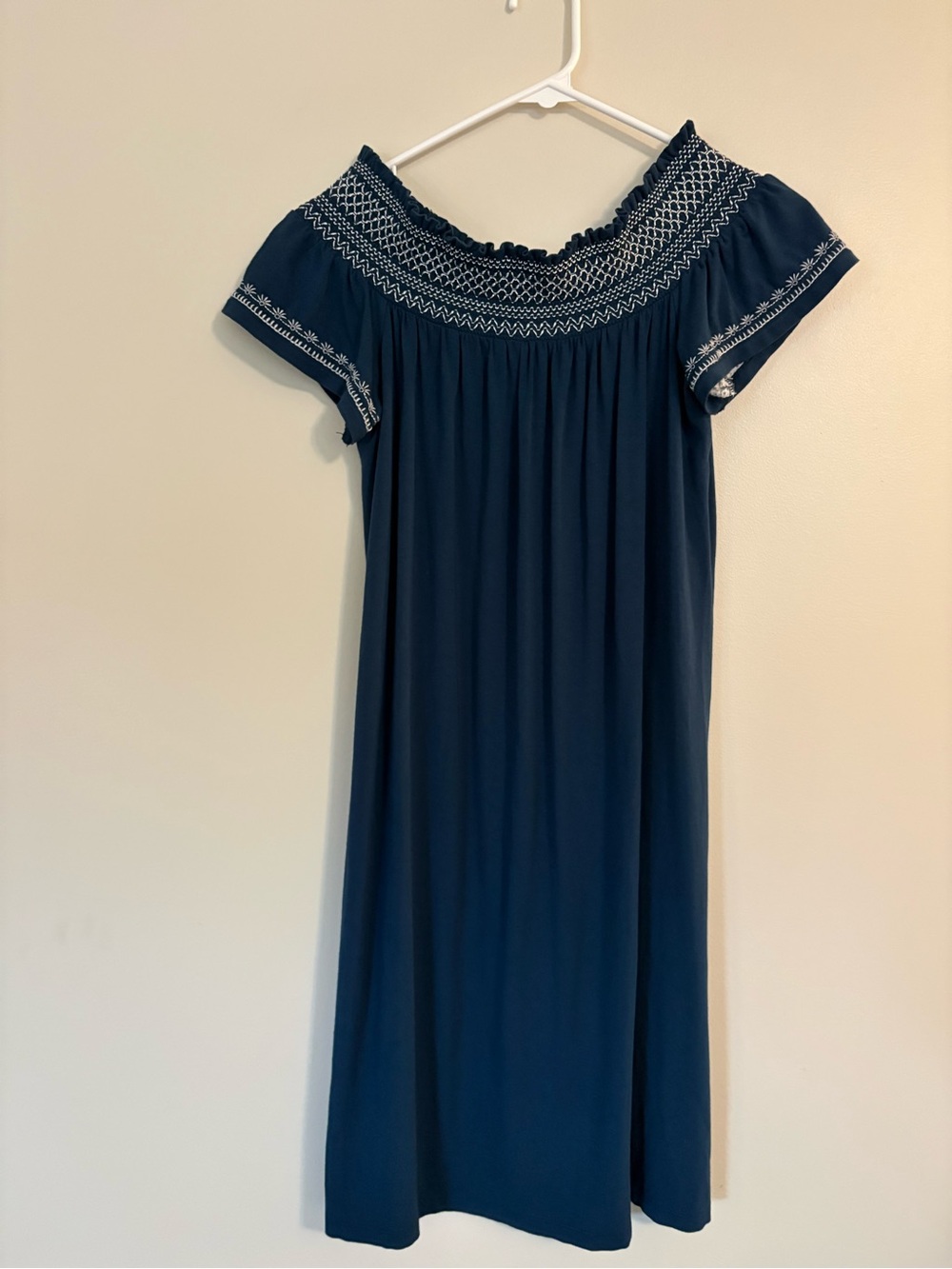 Ann Taylor Factory Boho Off The Shoulder Smocked Neckline Teal Swing Dress